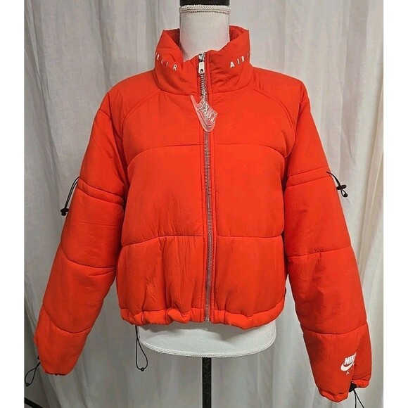Nike Sportswear Air Puffer Coat Cropped Cinched Waist Red Orange Women’s Size M - Picture 2 of 12